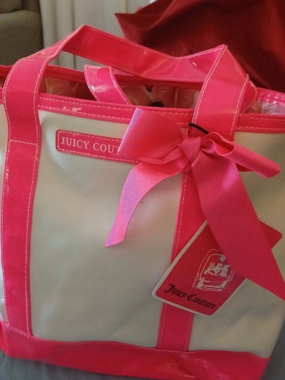 Juicy Couture Cream Tote with Hot Pink Trim and Bow